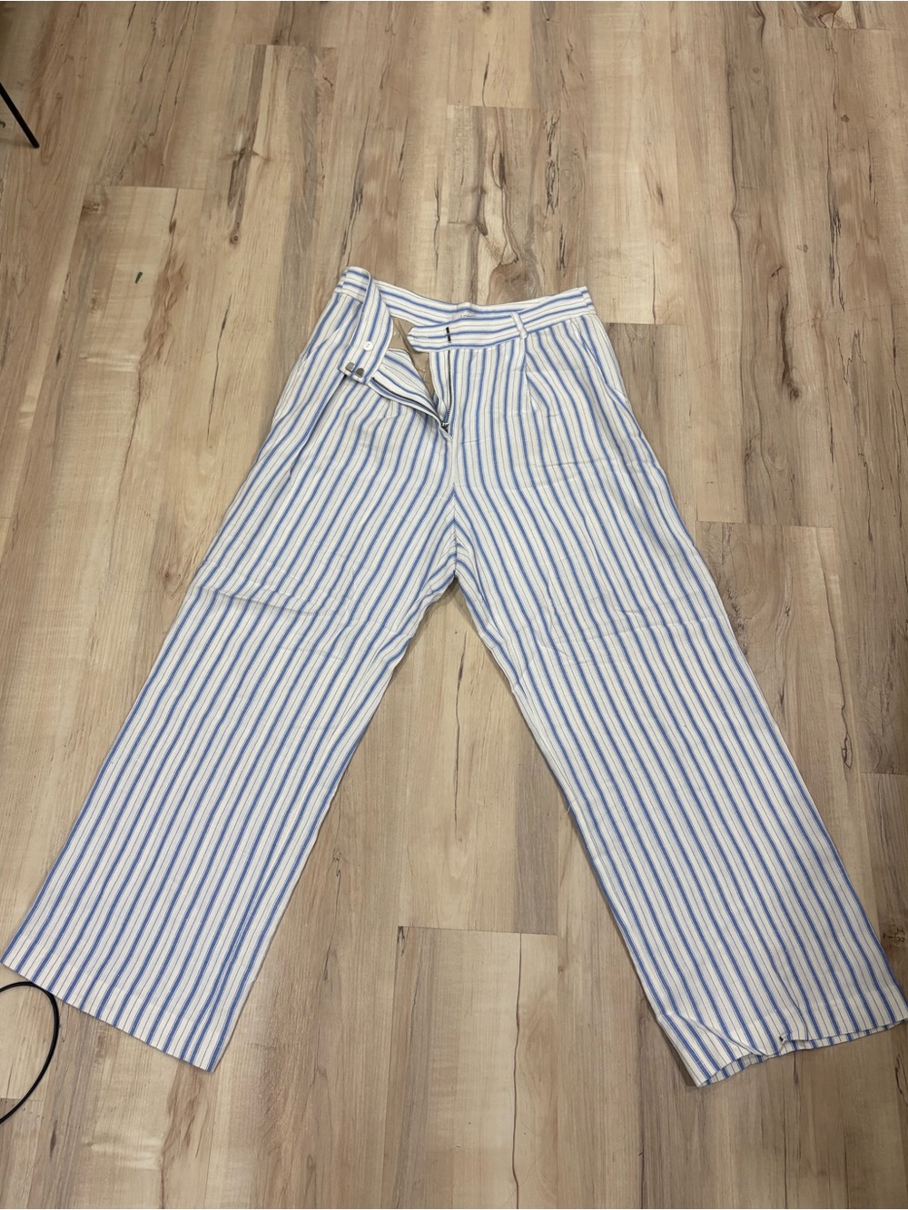 LOFT White and Blue Striped Wide-Leg Pants